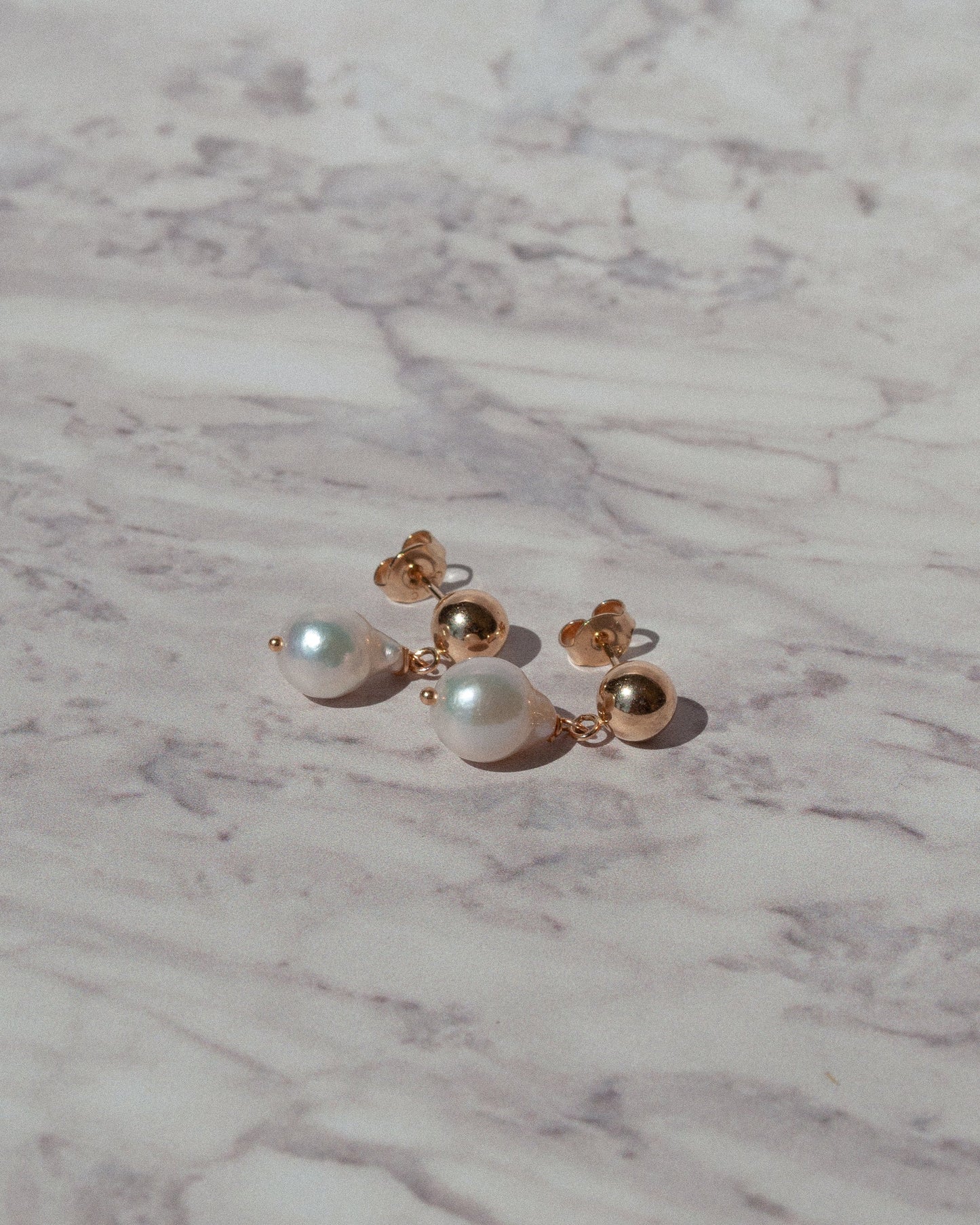 14K Solid Gold Pearl Stud Earrings