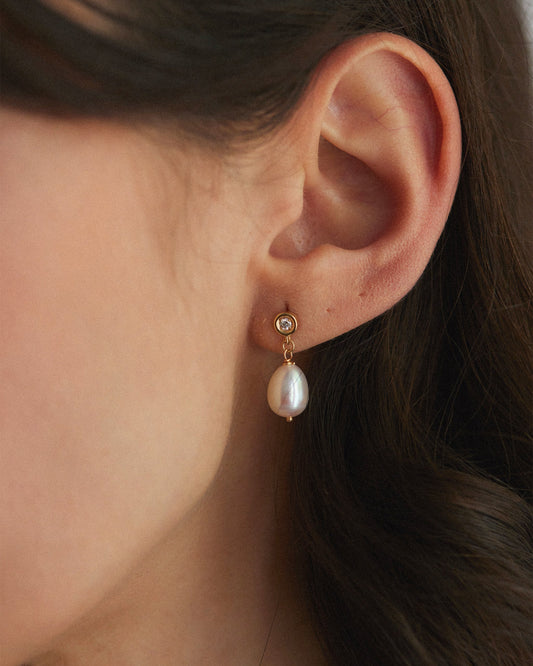 Diamond And Pearl Drop Earrings