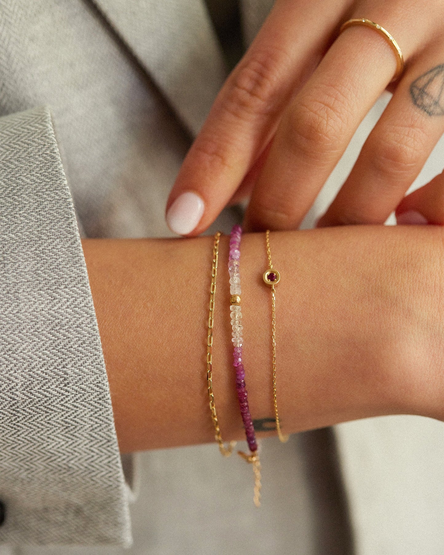 14K Solid Gold Shaded Ruby Bracelet