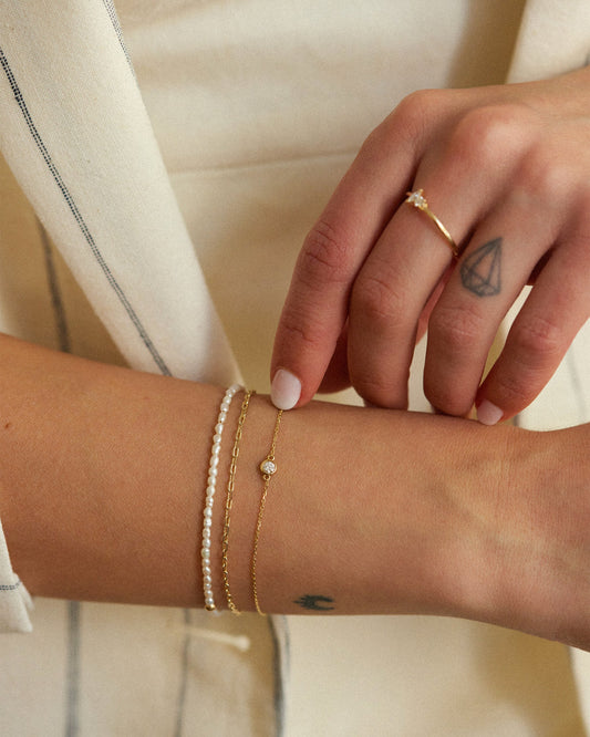 14K Solid Gold Pearl Bracelet