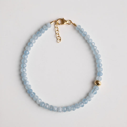 beaded bracelet with aquamarine stones, handmade gold plated bracelet with blue gemstones, sterling silver bracelet with aquamarine