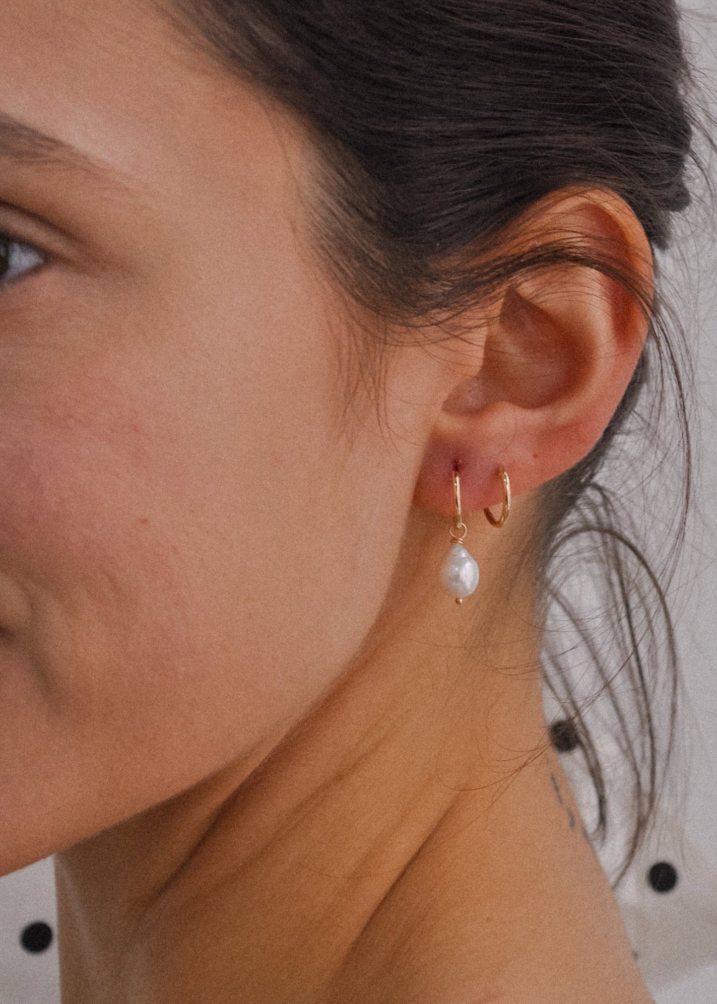 Solid Gold Pearl Hoops