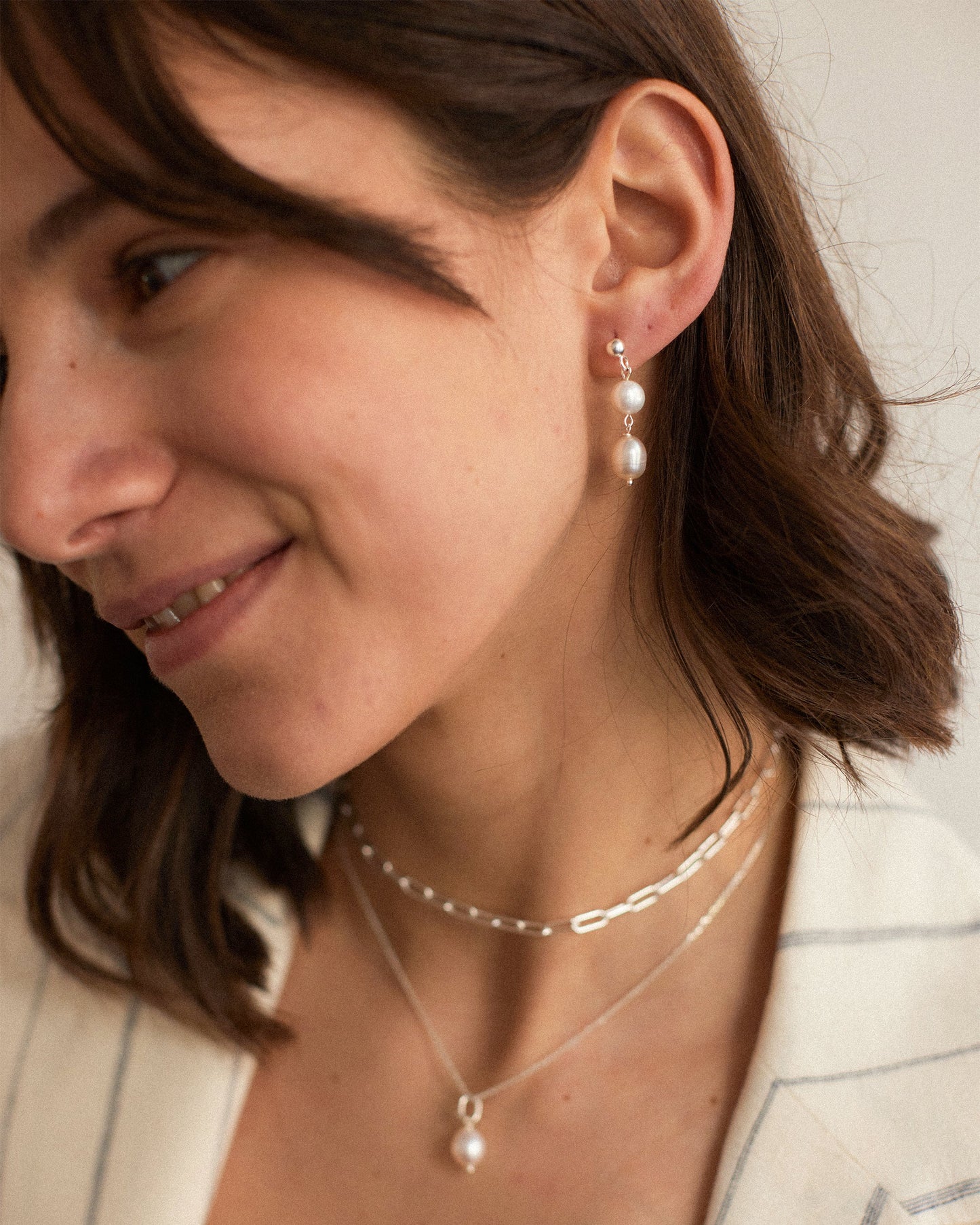 Double Pearl Drop Earrings