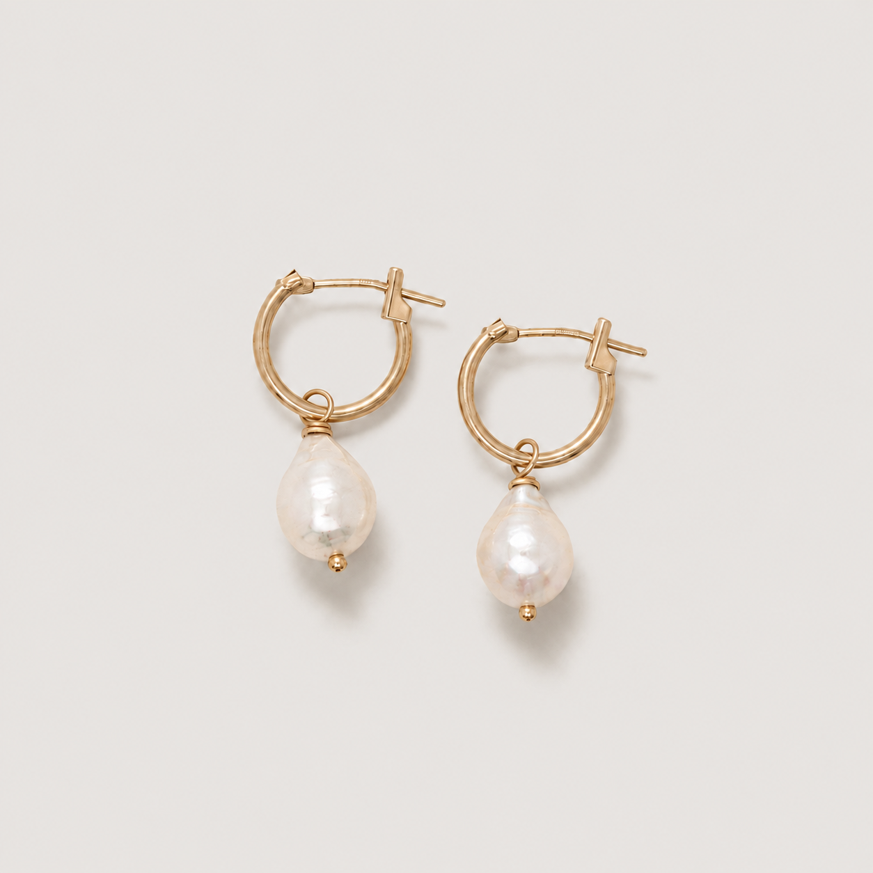 Solid Gold Pearl Hoops