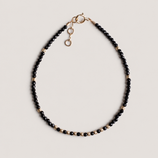 14K Solid Gold Black Spinel Bracelet