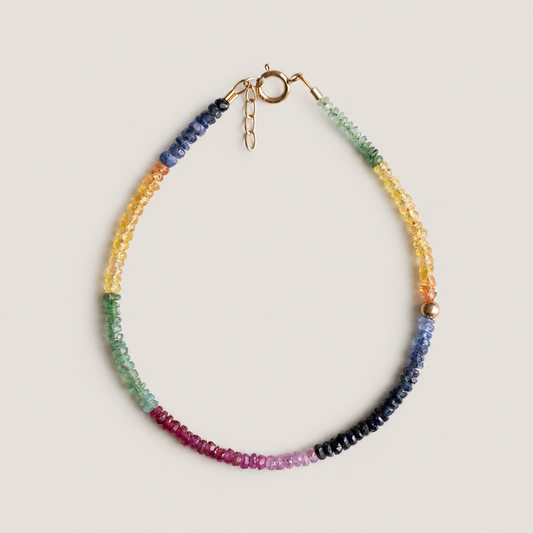 14K Solid Gold Multi Precious Stone Bracelet