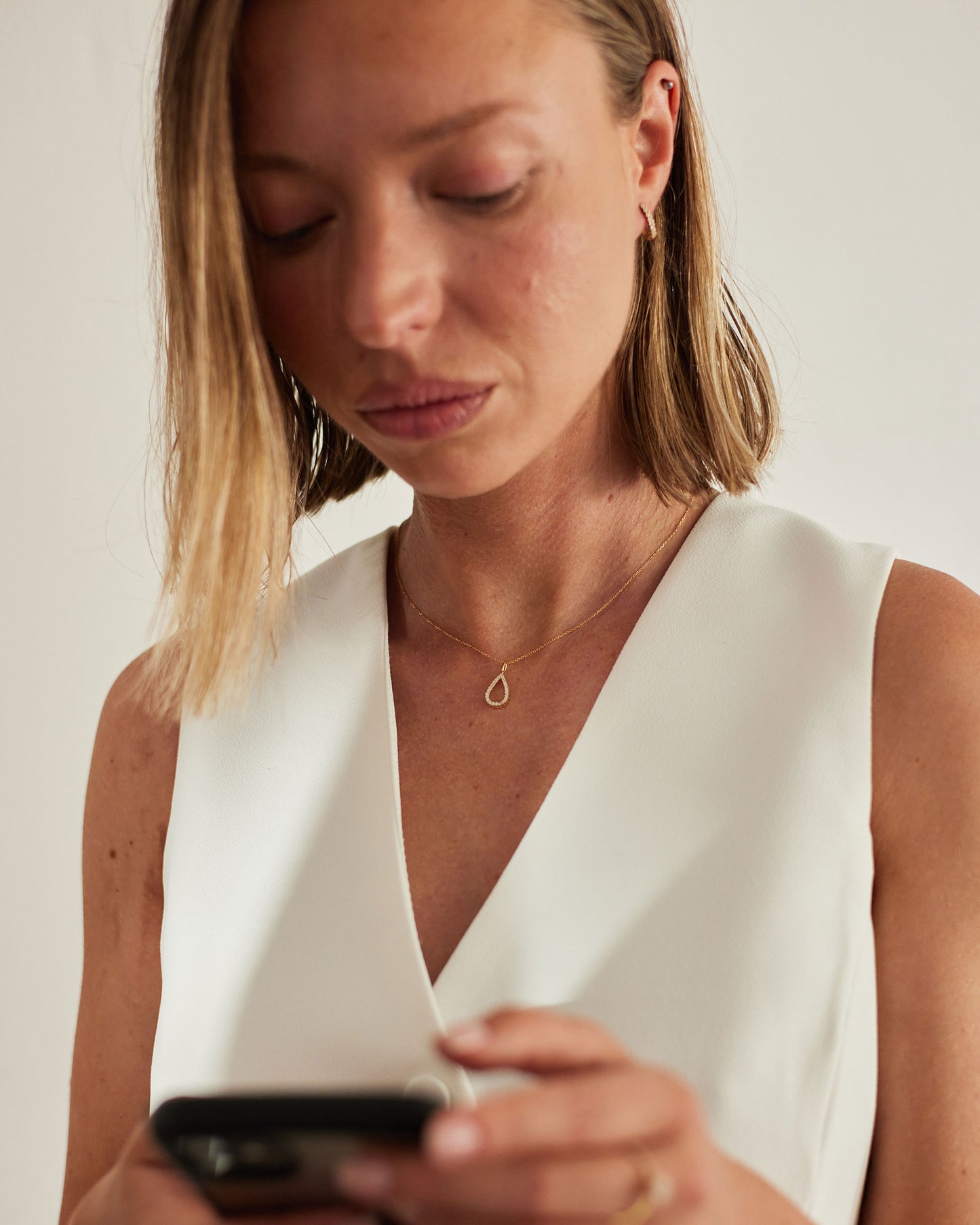 14K Solid Gold Teardrop Necklace with Zirconia