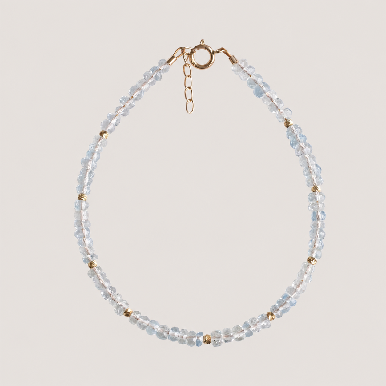 14K Solid Gold Aquamarine Bracelet