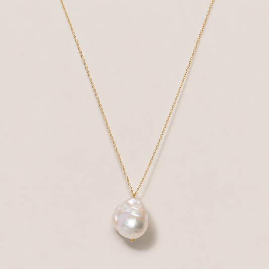 14K Solid Gold Baroque Pearl Necklace