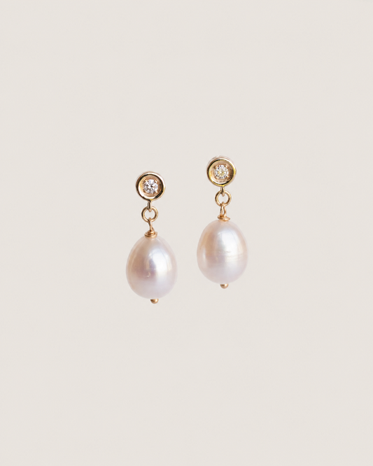 Diamond And Pearl Drop Earrings