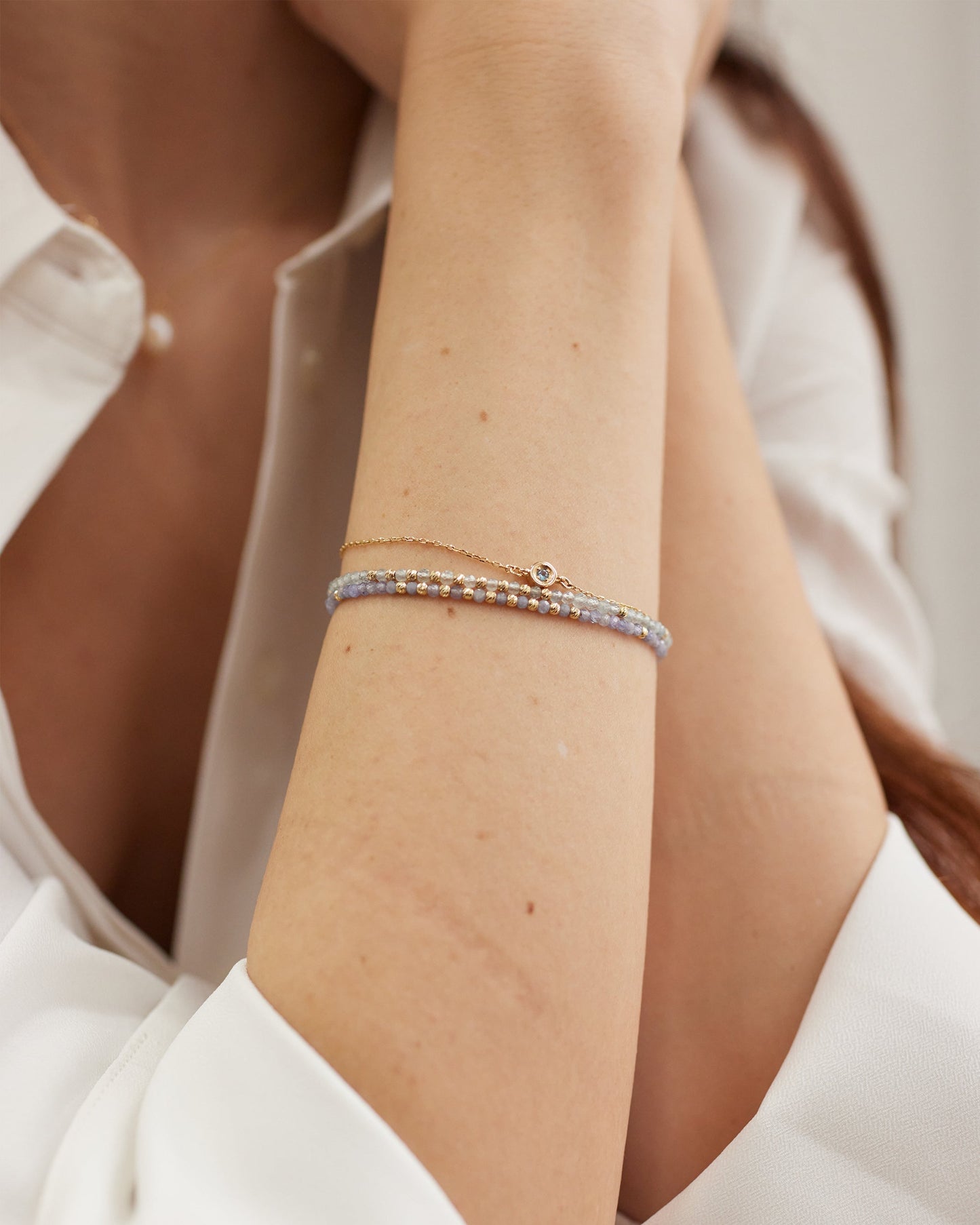 14K Solid Gold Aquamarine Bracelet