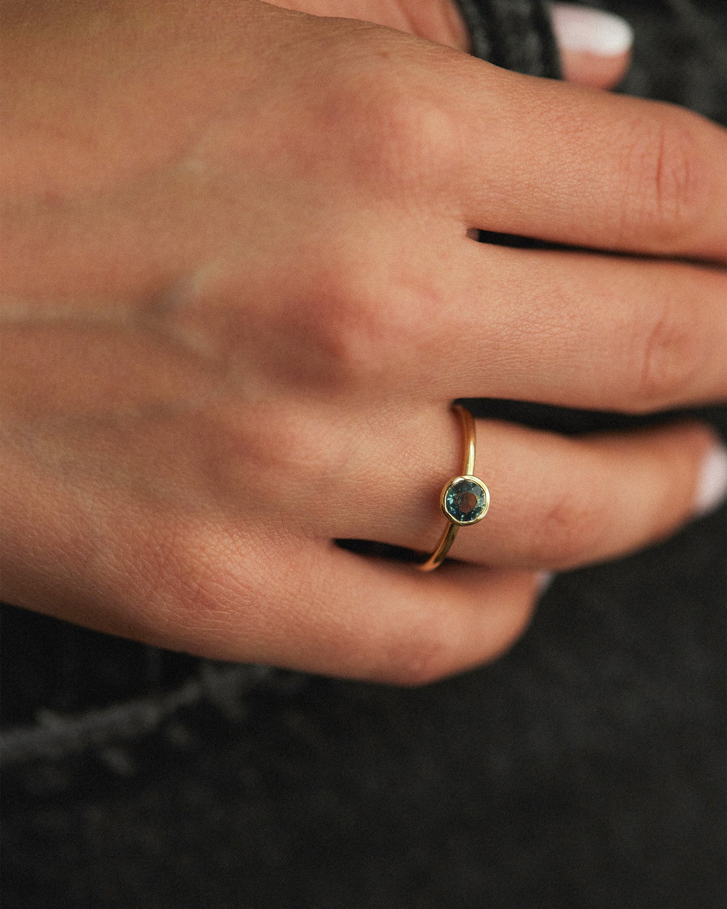 Bezel Set Teal Sapphire Ring