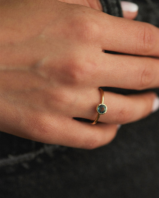 Bezel Set Teal Sapphire Ring