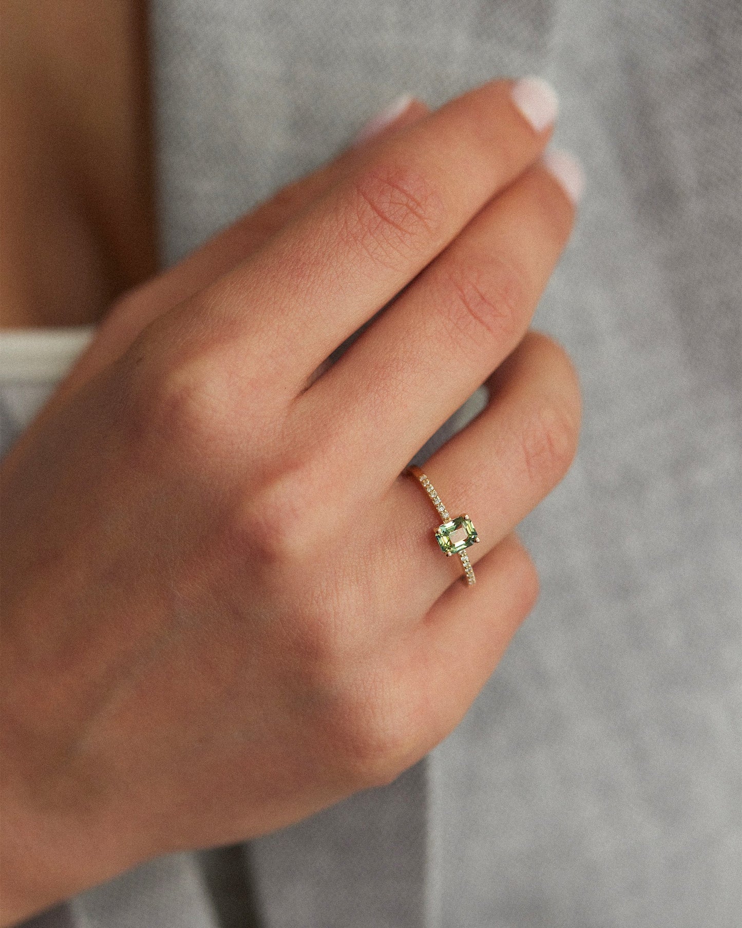 Emerald Cut Green Sapphire Solitaire Ring