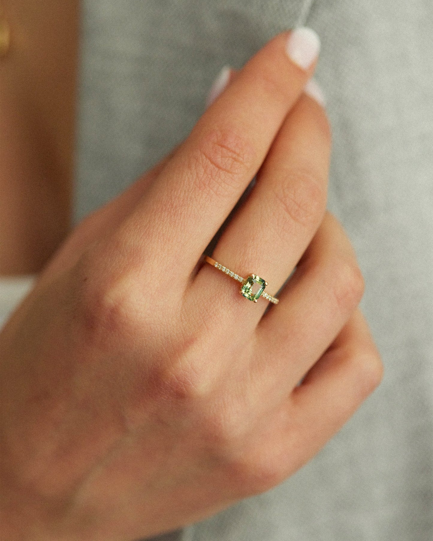 Emerald Cut Green Sapphire Solitaire Ring