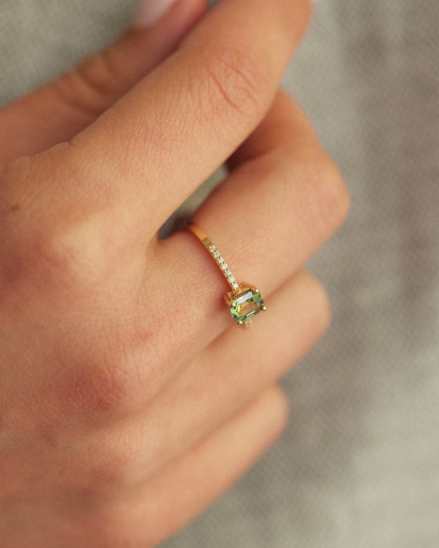 Emerald Cut Green Sapphire Solitaire Ring