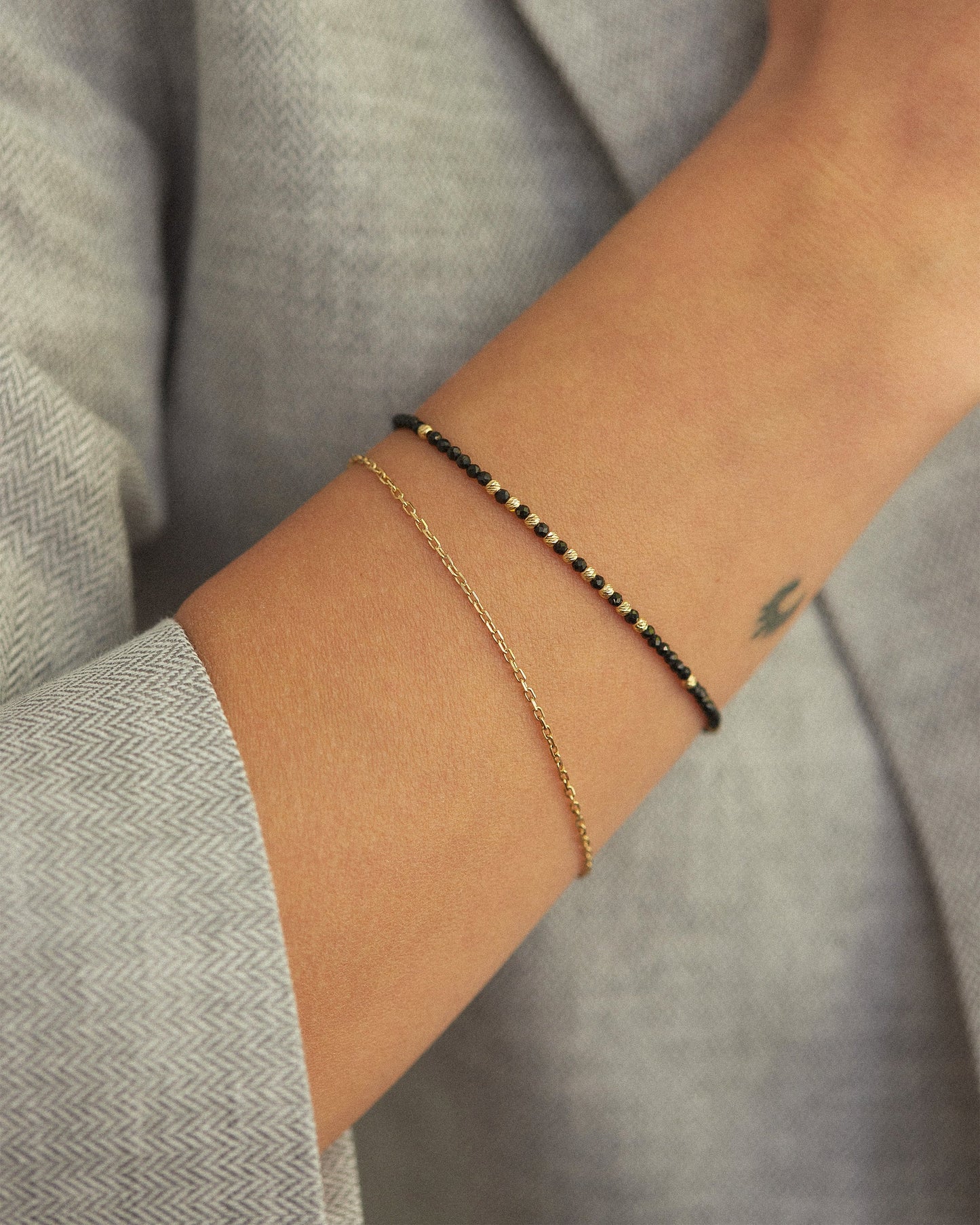 14K Solid Gold Black Spinel Bracelet