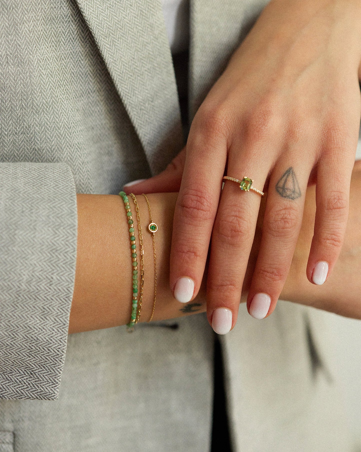 14K Solid Gold Emerald Bracelet