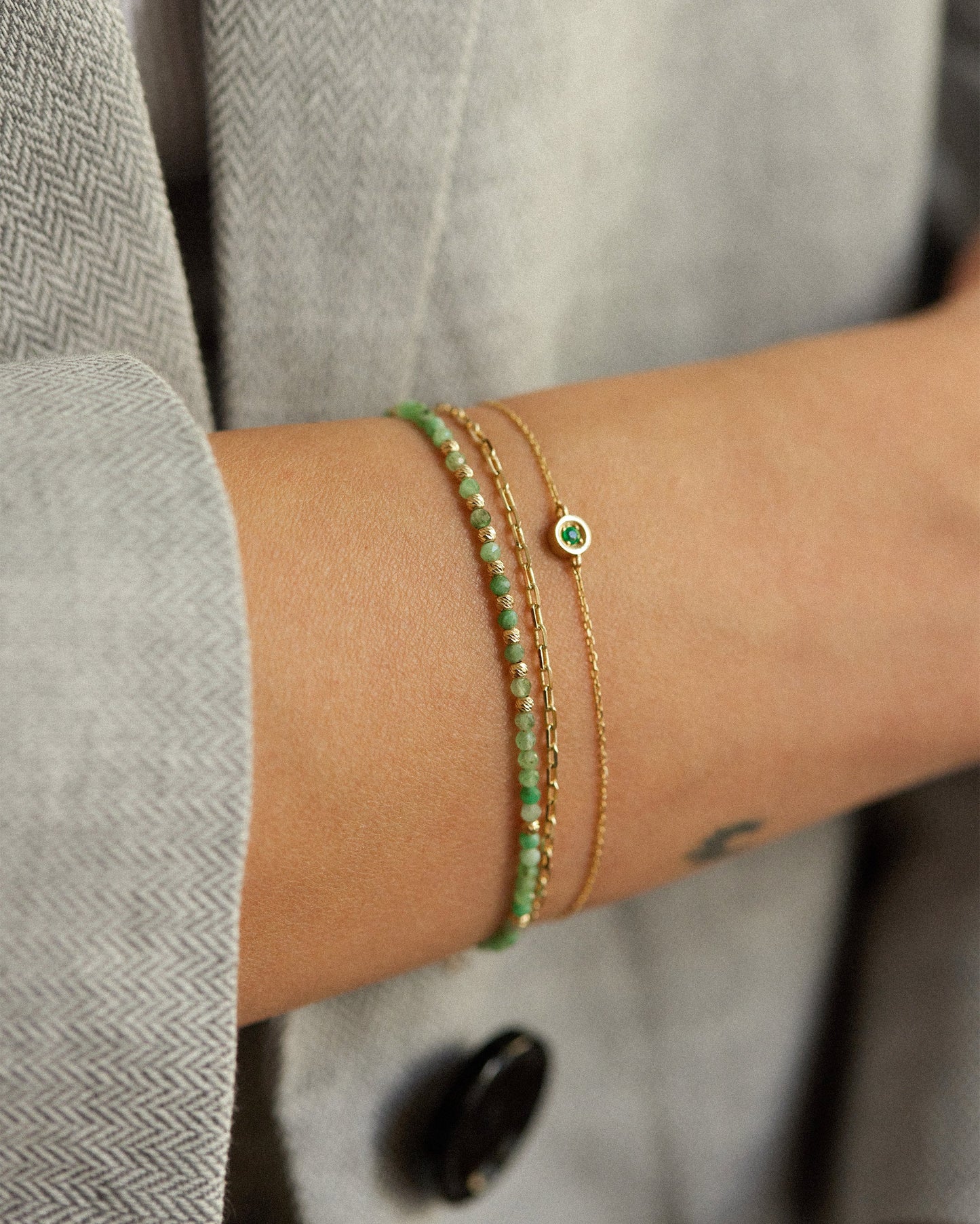14K Solid Gold Emerald Bracelet