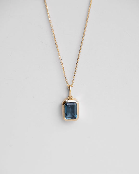 Emerald Cut London Blue Topaz Pendant Necklace