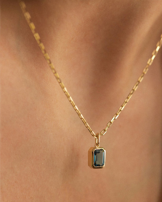 Emerald Cut London Blue Topaz Pendant Necklace