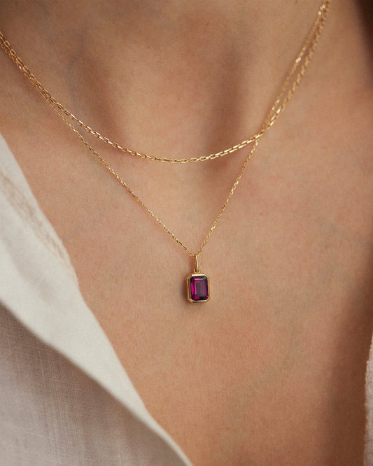 Emerald Cut Garnet Pendant Necklace