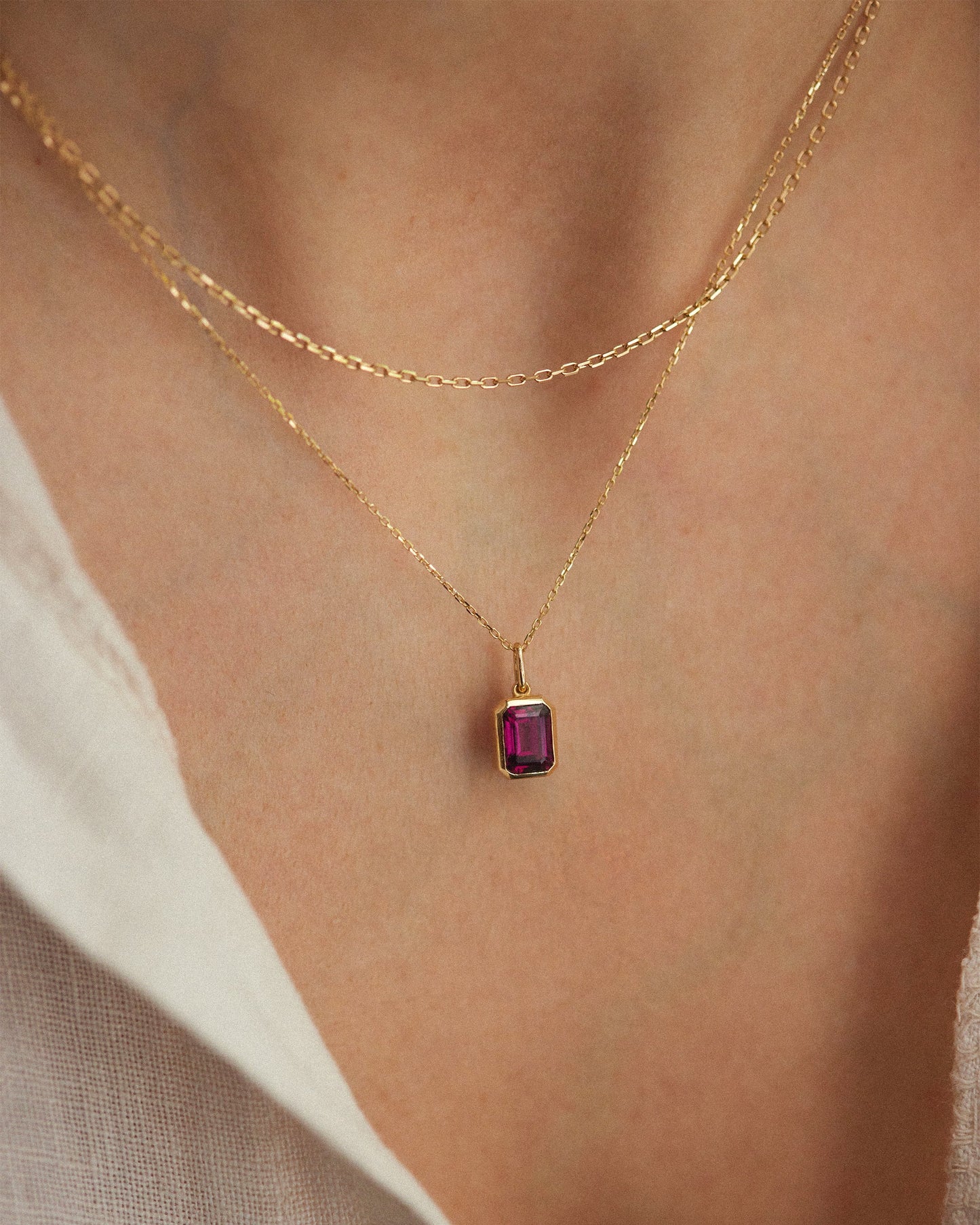 Emerald Cut Garnet Pendant Necklace