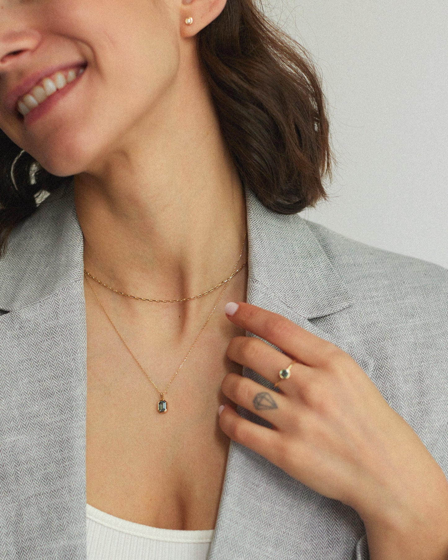 Bezel Set Teal Sapphire Necklace