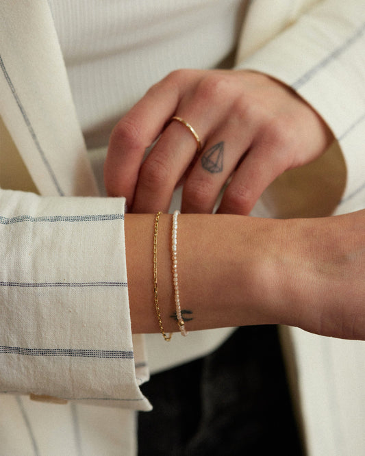 14K Solid Gold Pearl & Zirconia Bracelet