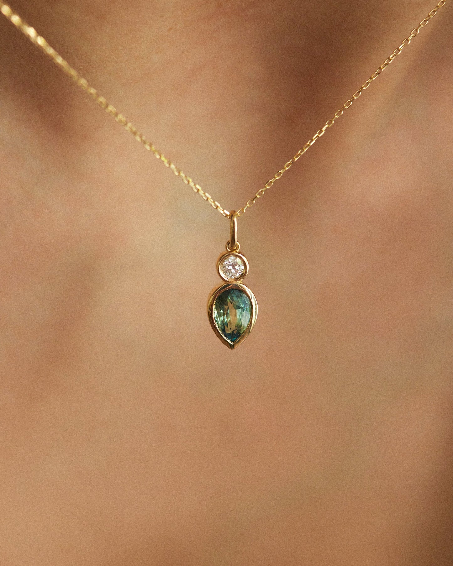 Bi-Color Teardrop Sapphire And Diamond Necklace