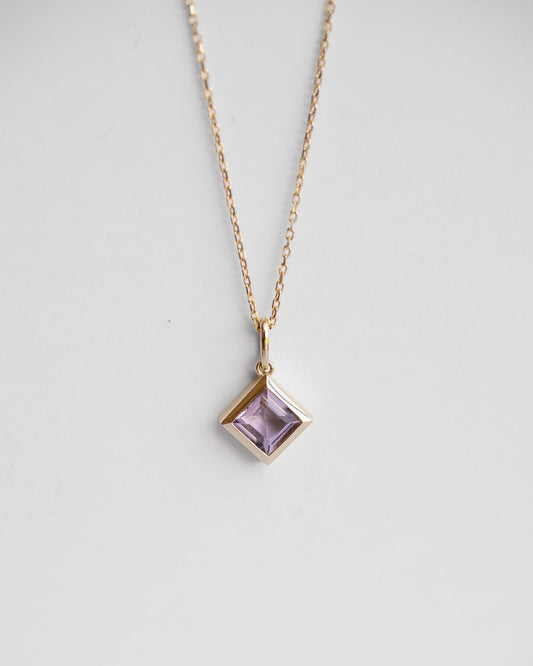 Square Amethyst Pendant Necklace