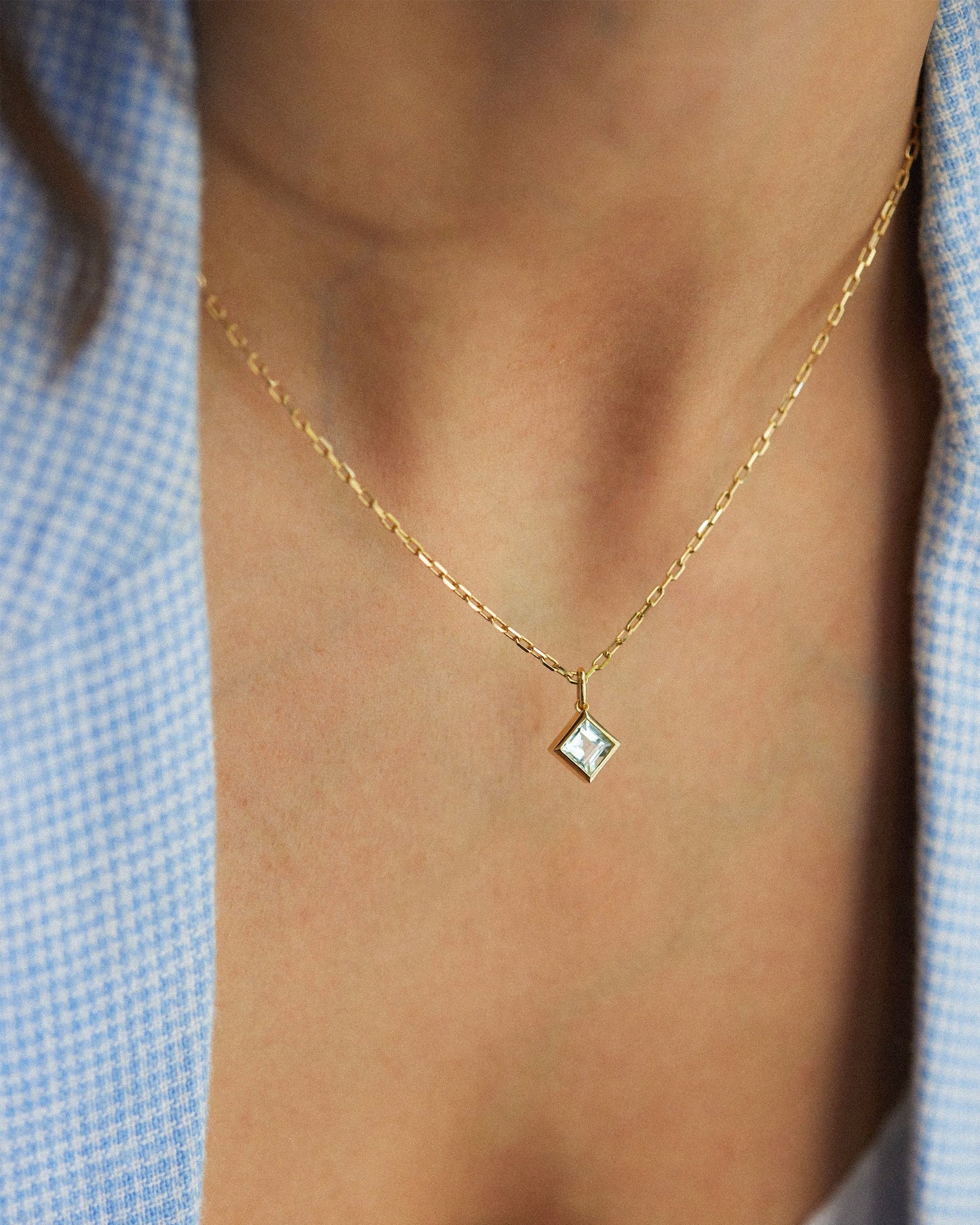 Square Aquamarine Pendant Necklace