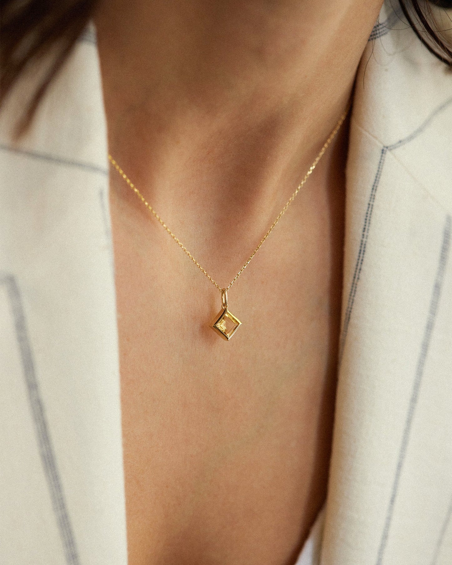 Square Citrine Pendant Necklace