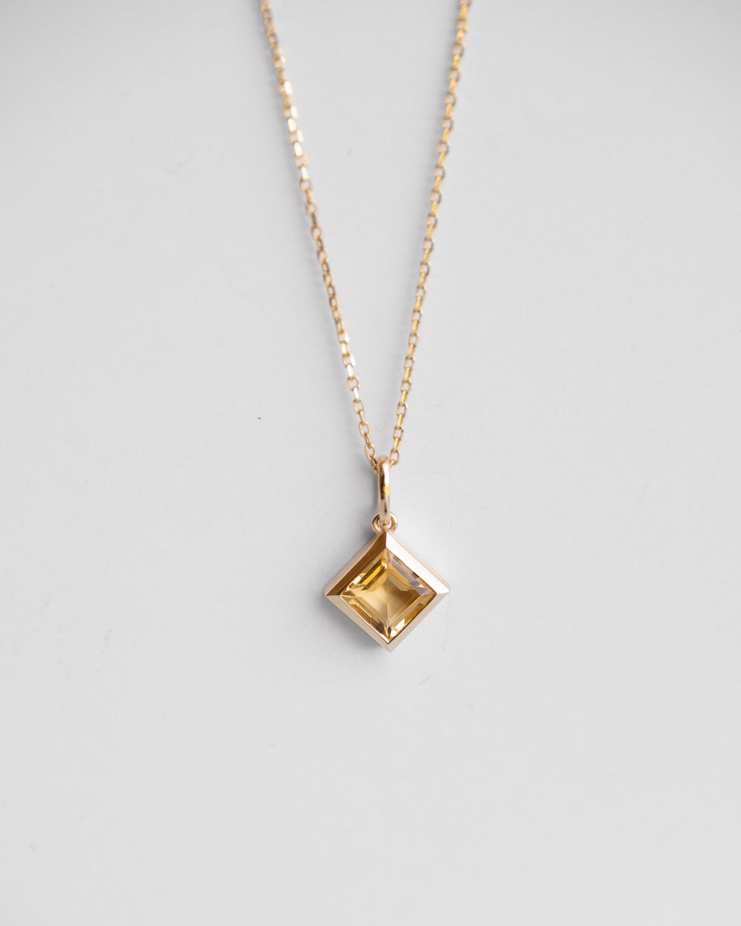 Square Citrine Pendant Necklace