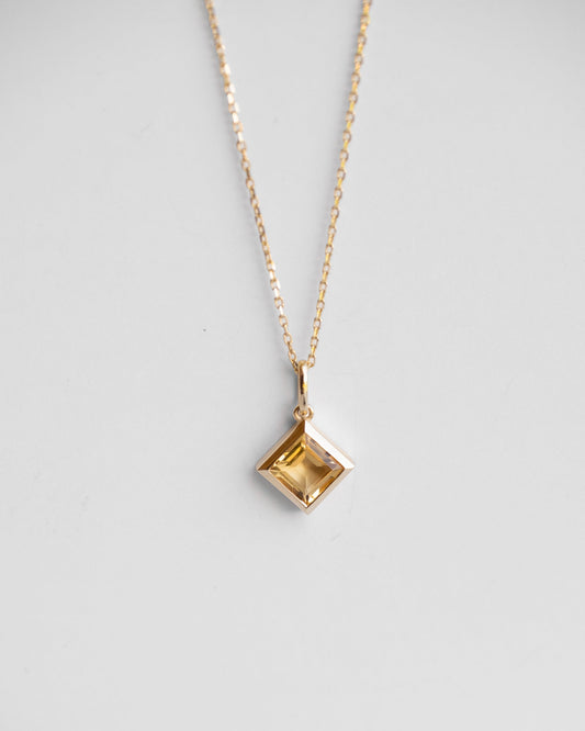 Square Citrine Pendant Necklace