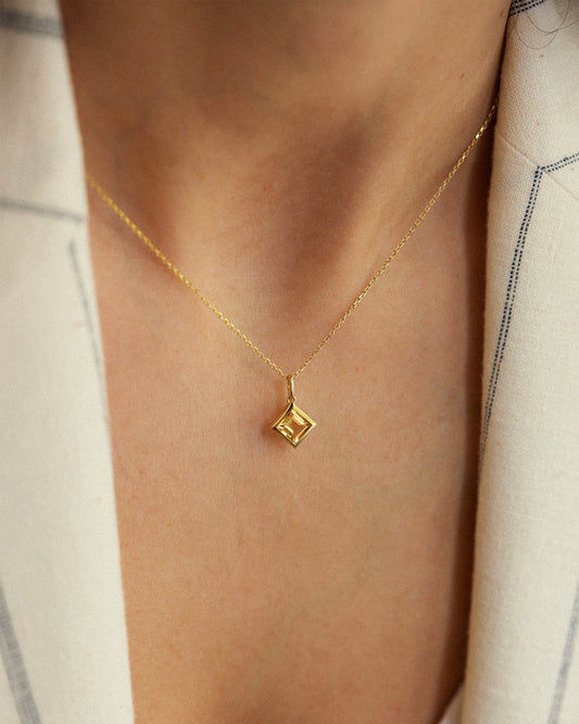 Square Citrine Pendant Necklace