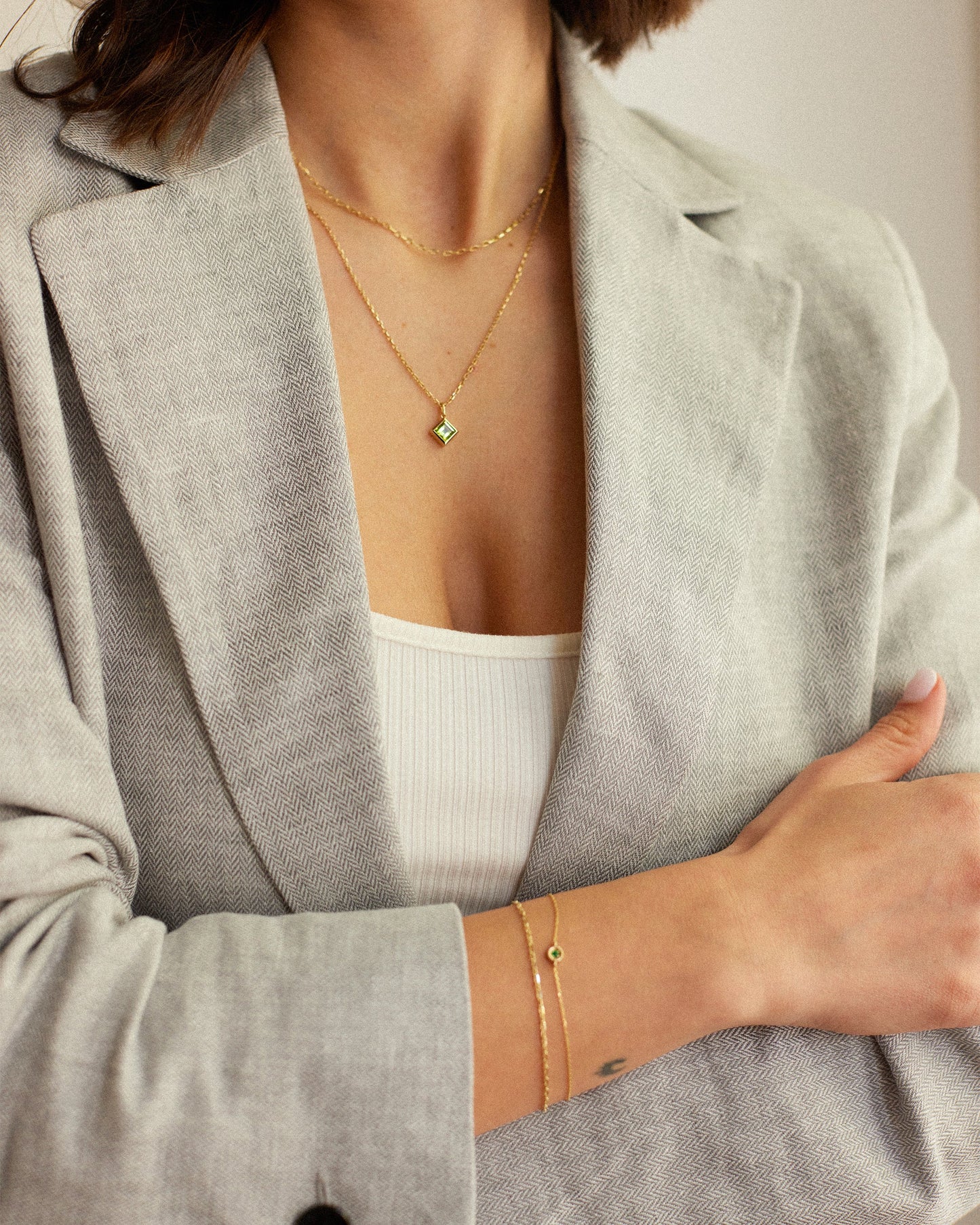 Square Green Peridot Pendant Necklace