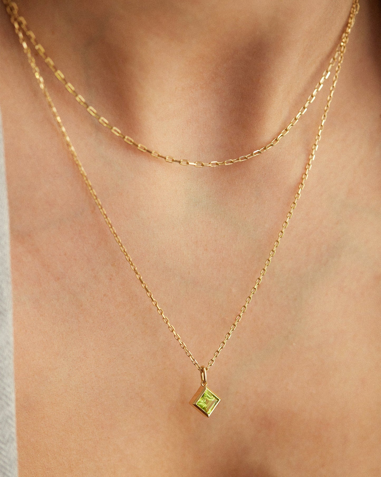 Square Green Peridot Pendant Necklace