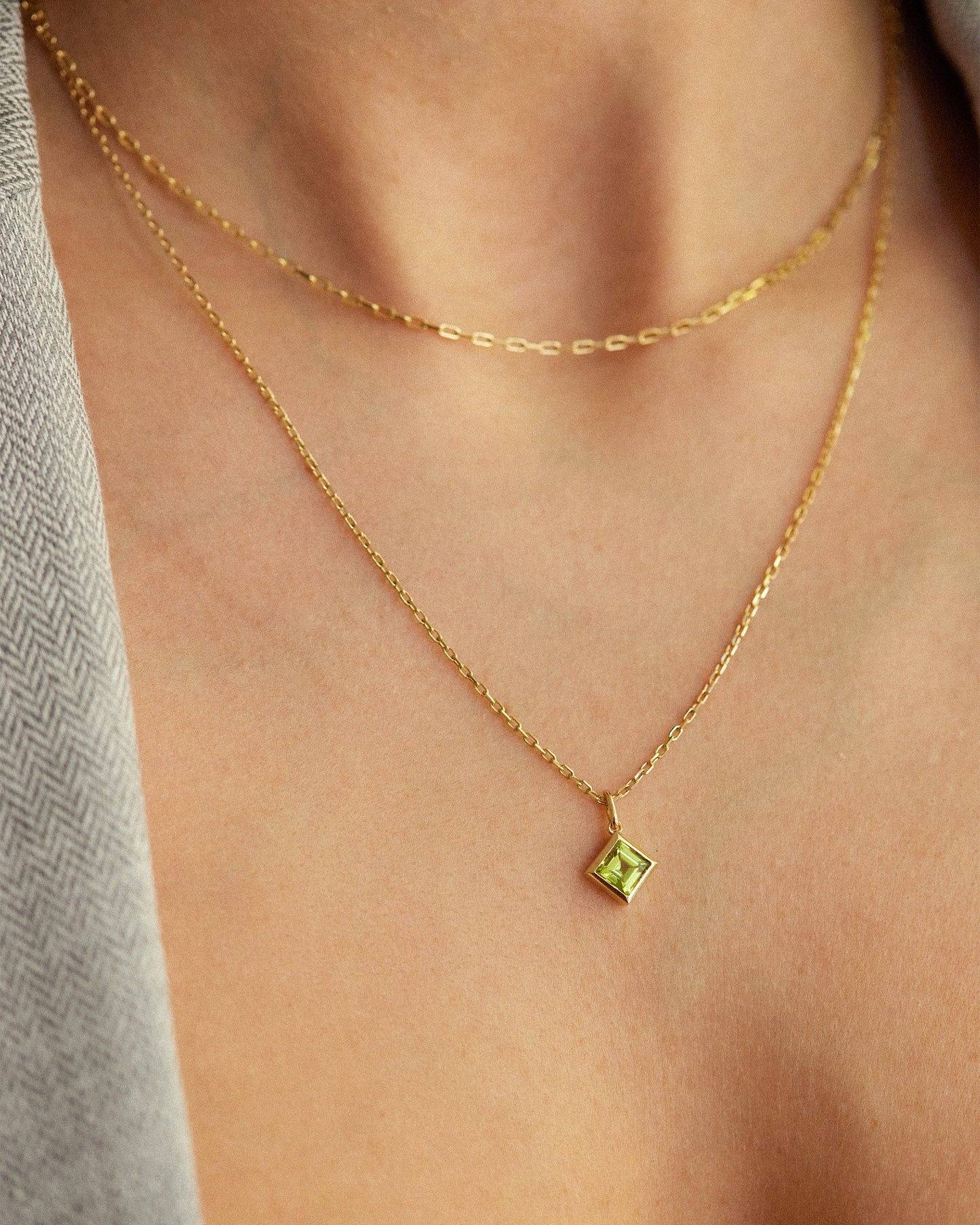 Square Green Peridot Pendant Necklace