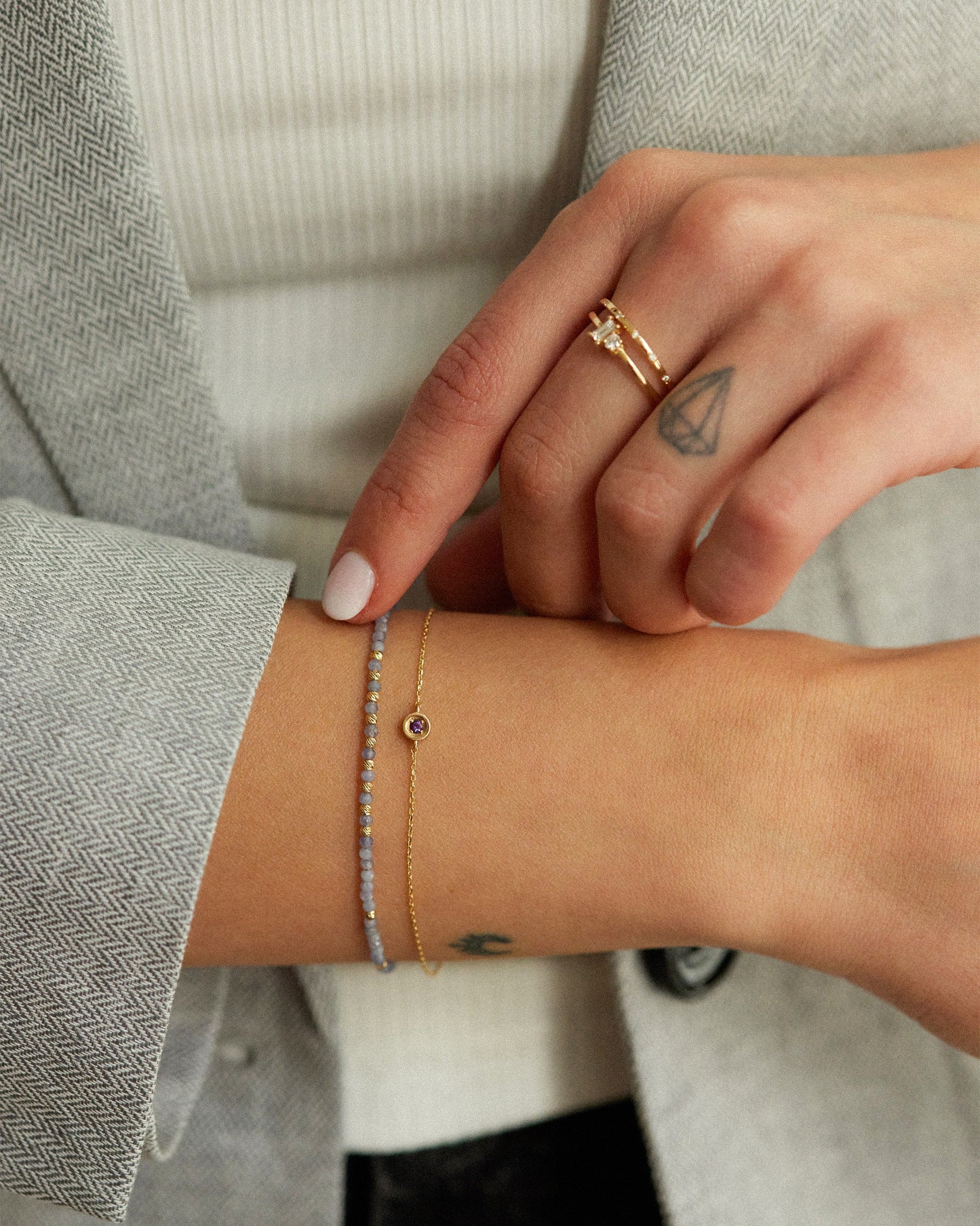 14K Solid Gold Solitaire Amethyst Bracelet