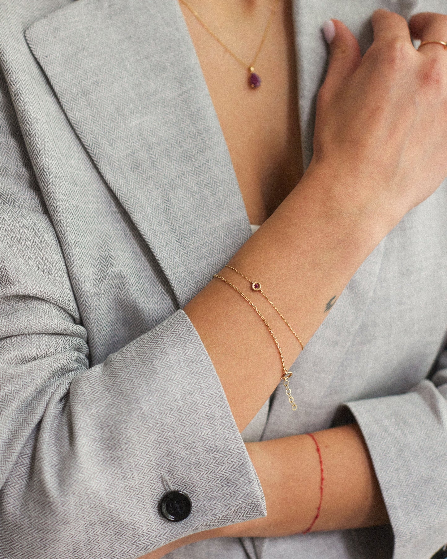 14K Solid Gold Solitaire Ruby Bracelet