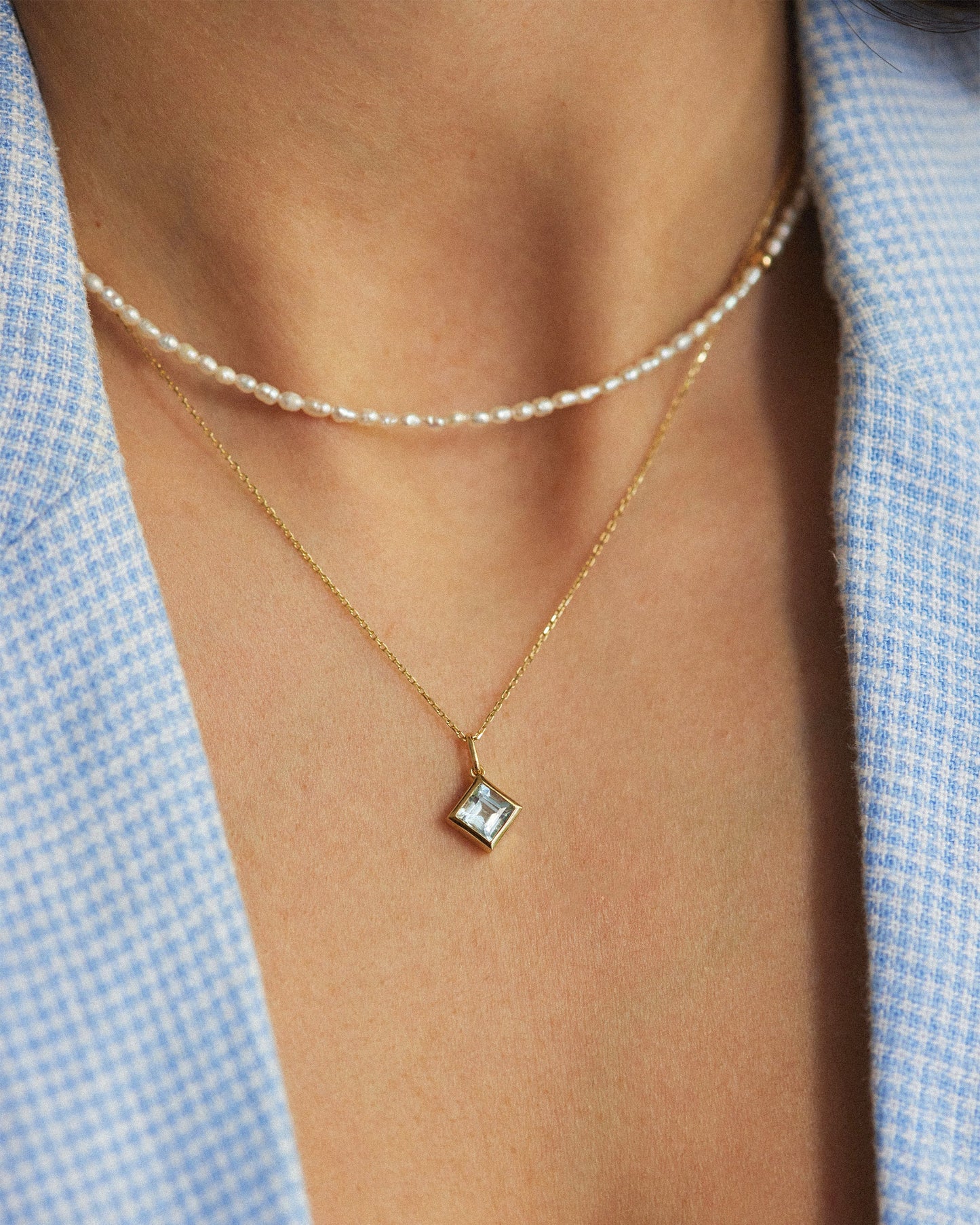 Square Aquamarine Pendant Necklace