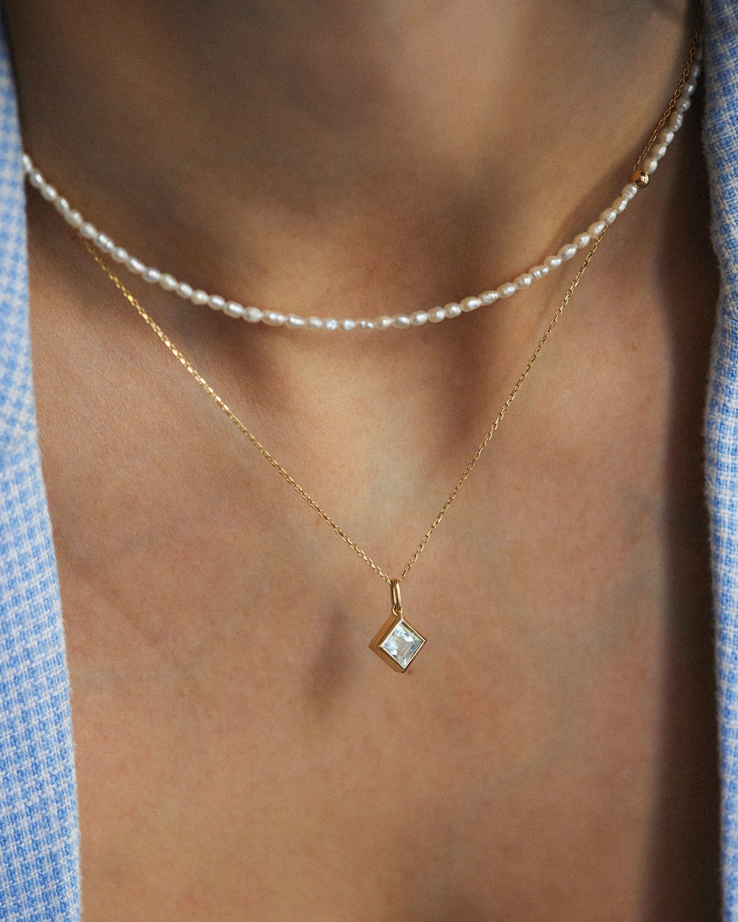 Square Aquamarine Pendant Necklace