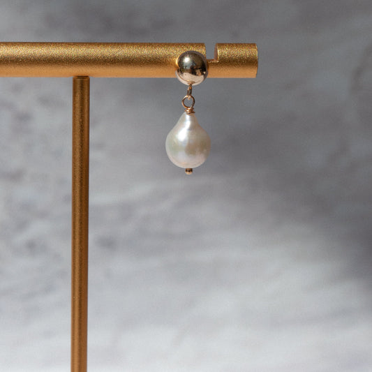 gold ball with pearl drop stud earrings 