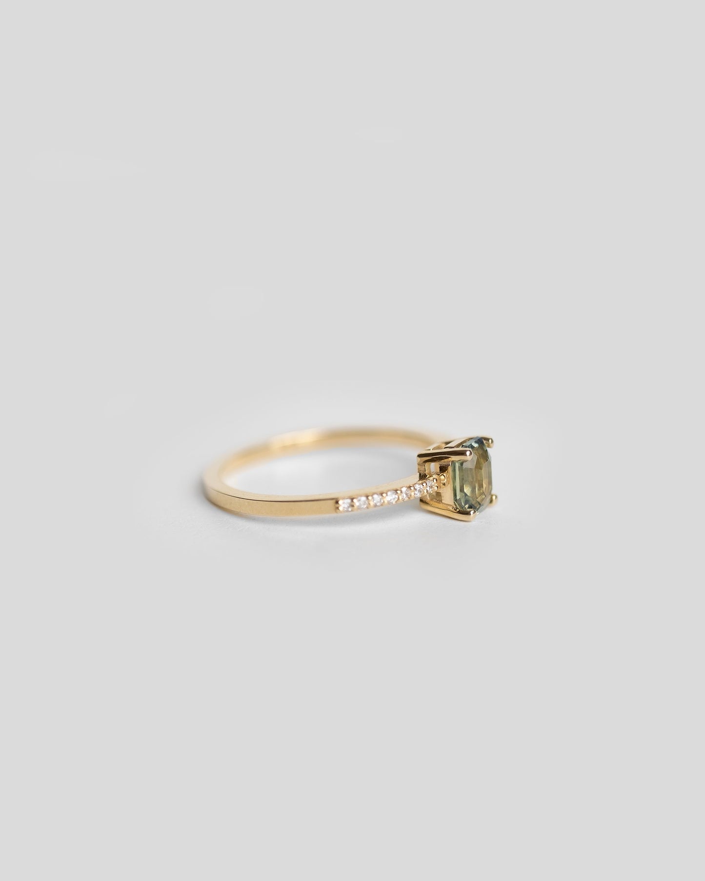 Emerald Cut Green Sapphire Solitaire Ring