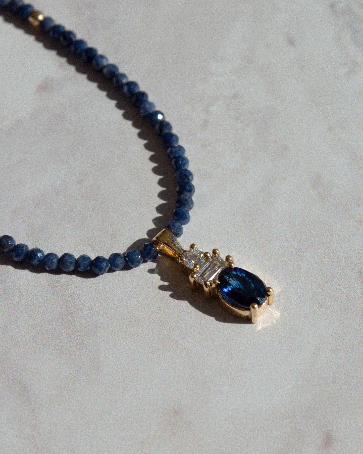 14K Solid Gold Sapphire & Diamonds Necklace