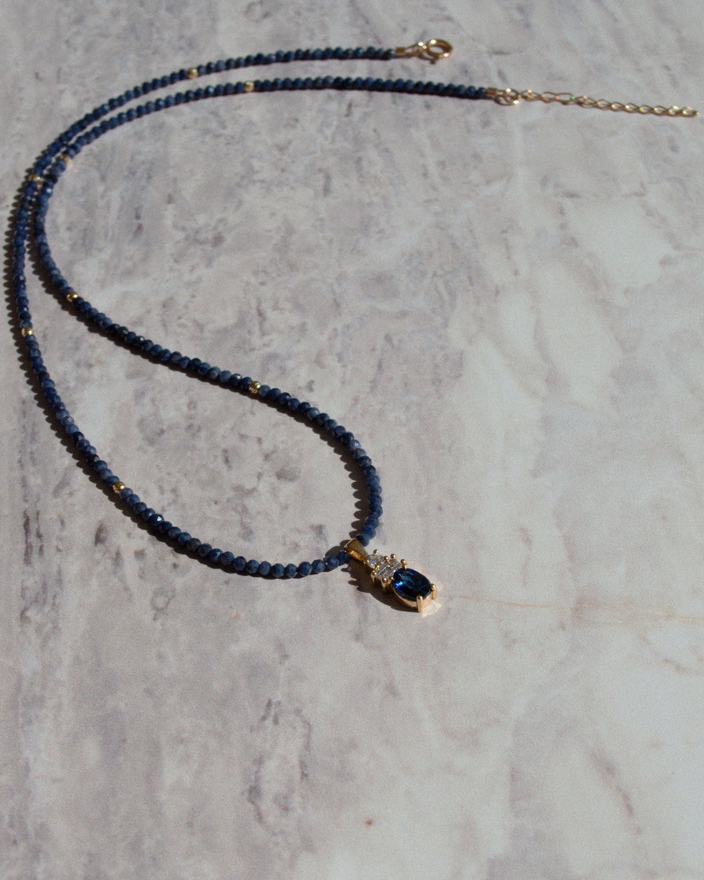 14K Solid Gold Sapphire & Diamonds Necklace