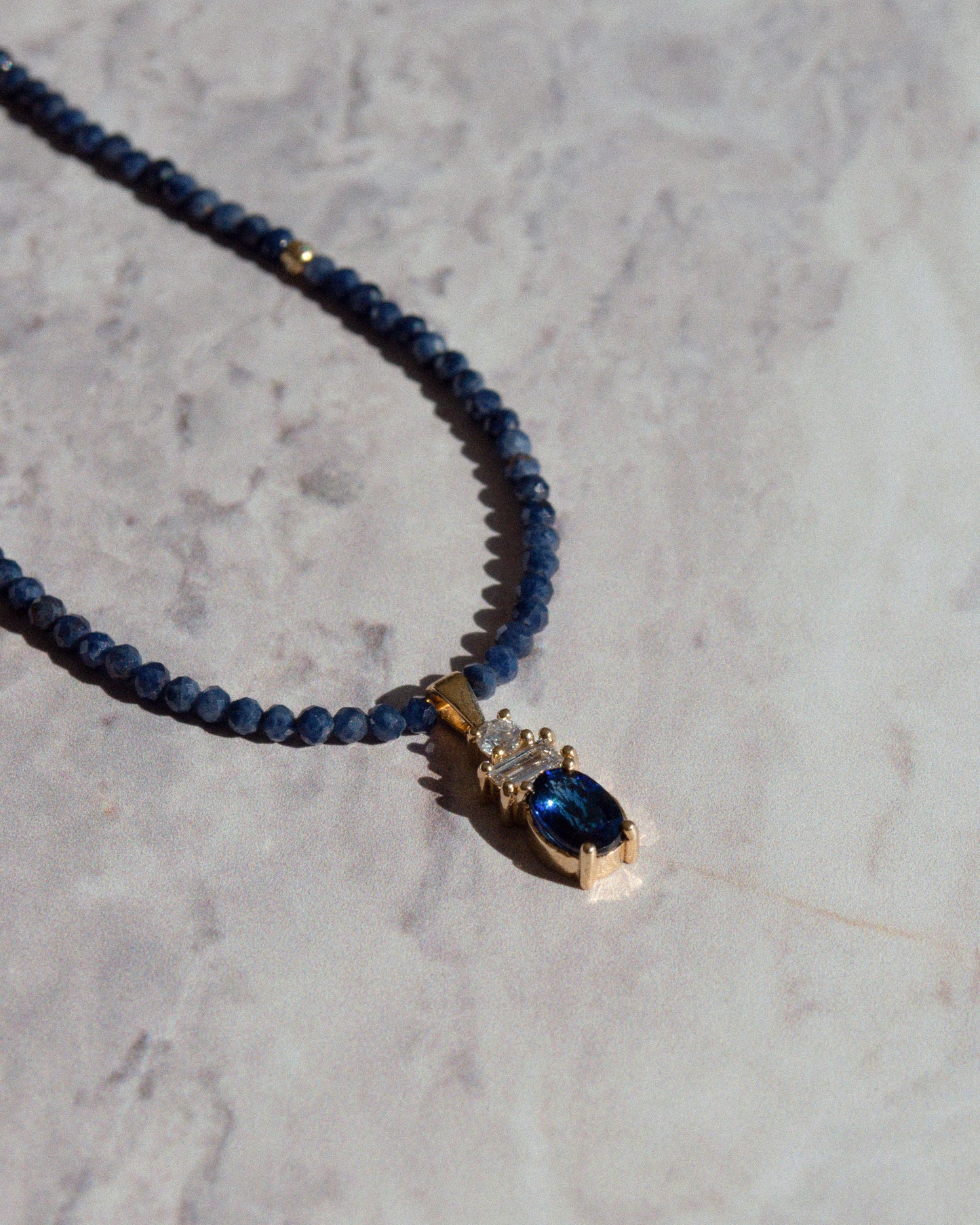 14K Solid Gold Sapphire & Diamonds Necklace