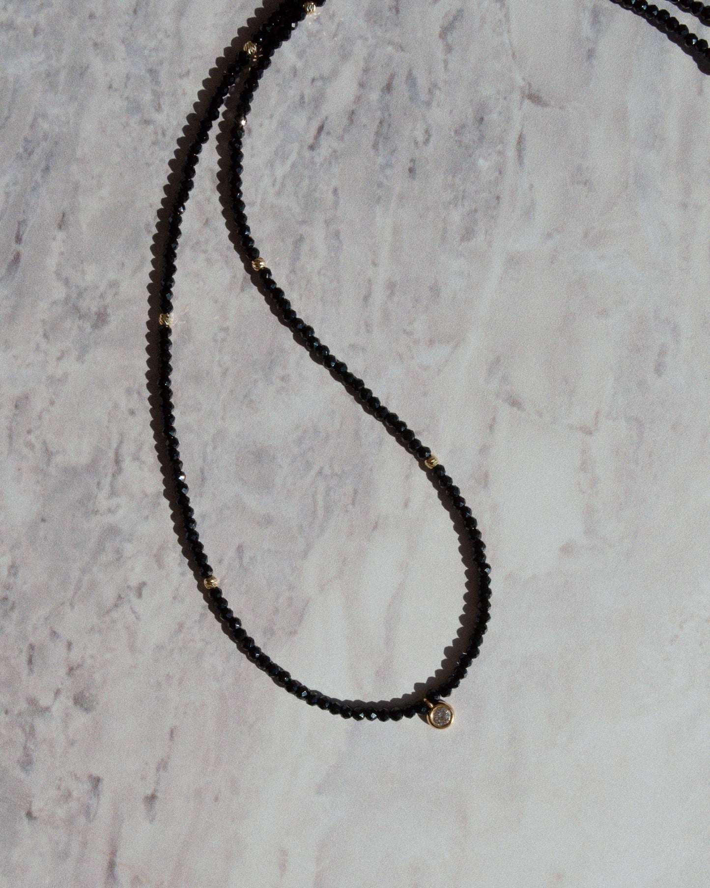 14K Solid Gold Black Spinel Necklace With Diamond