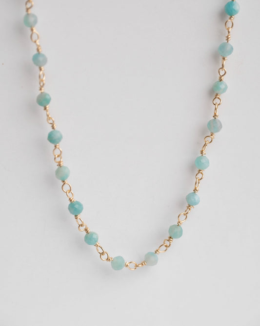 gold vermeil turqouise beaded chian necklace, amazonite necklace 